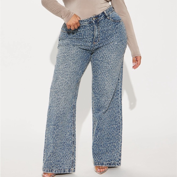 Fashion Nova Embellished Wide Leg Jeans - Picture 2 of 2